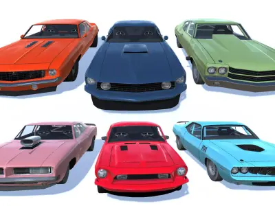 HD Classic Cars 6 Pack Low-poly 3D model