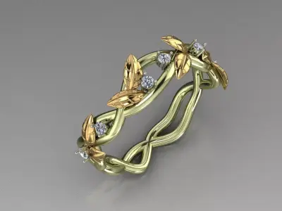 Branch Leaf Diamond Ring 3D print model