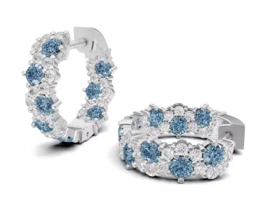 Blue and White Diamond Hoop Luxury Earrings 3D print model