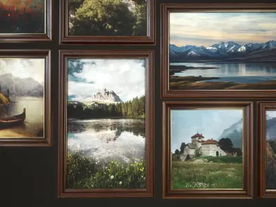 Set of paintings with a frame Low-poly 3D model