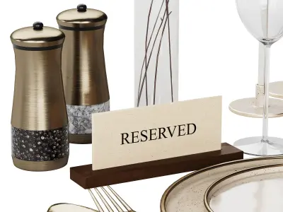 Restaurant Tableware Beige and Gold 3D model