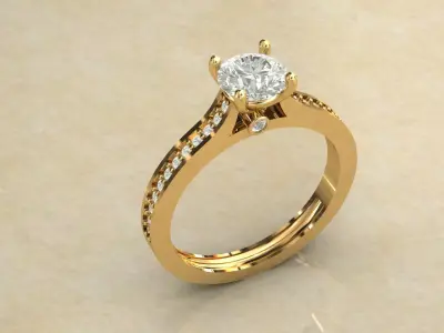 Gold Ring 3D Model with Center Round Diamond 3D print model