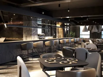 Elegant luxury restaurant lounge interior 3D model