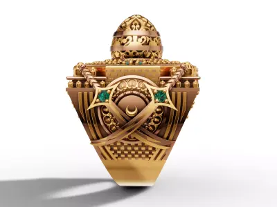 Mosque Dome Signet Ring  Gold Arabic Mosque Inspired Ring 3D print model