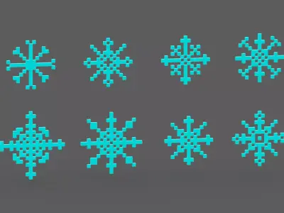 Pixel Snowflake Icon Set Low-poly 3D model