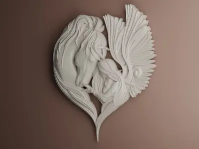 Horse Angel Heart Bas Relief 3D print model