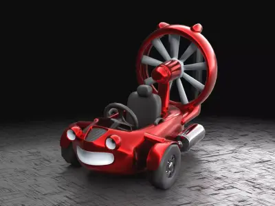 Smiling hover vehicle Funny mobile game friendly character Low-poly 3D model