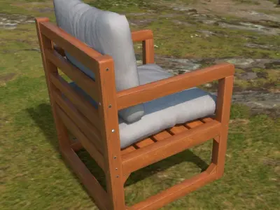 Armchair wooden chair with cushion Low-poly 3D model