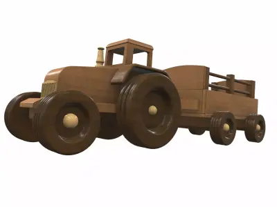 Wooden tractor and trailer toy 1 Free 3D model