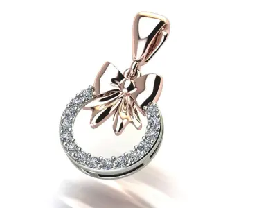 Pendant Ribbon with a circle decorated with gemstones 3D print model