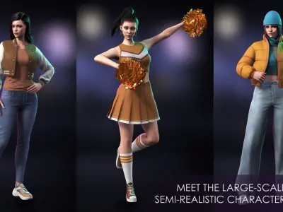 Casual Wear Girls Pack 3-Streetwear Realistic Stylized Character Low-poly 3D model