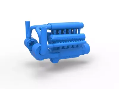 Turbo engine V12 for pulling tractor 2 Scale 1 to 25 3D print model