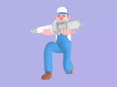 Stylized 3D Mechanic Character - Cartoon Spark Plug 3D model