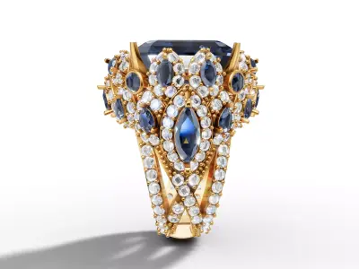 Massive Statement Cocktail Halo Ring US Size 9 3D print model