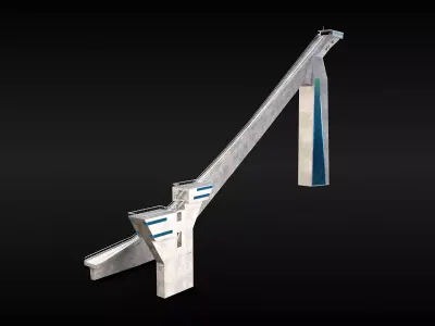 Ski Jumping Ramp and Judges Tower Low-poly 3D model