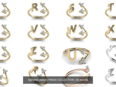 Alphabet Jewelry RINGS COLLECTION 3D Model Pack