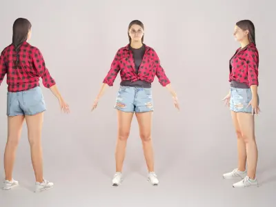 Stylish woman in a plaid shirt ready for animation 188 Low-poly 3D model