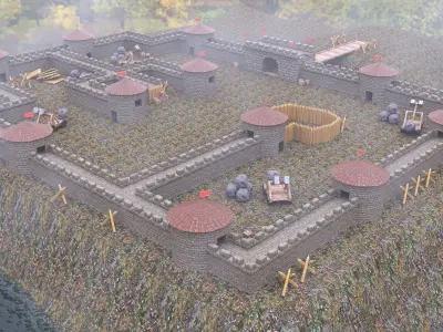 Modular Fortress Castle Constructor Kit - Game Ready Low-poly 3D model