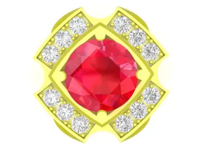 Luxury Cushion Cut Gemstone Halo Signet Ring Jewelry  3998 3D print model