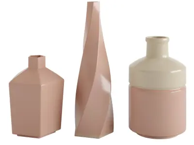 Handmade Pink Ceramic Vase Set 3D model