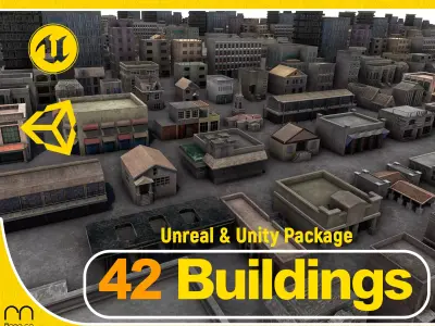 42 buildings for Unity and Unreal Engine Package Low-poly 3D model