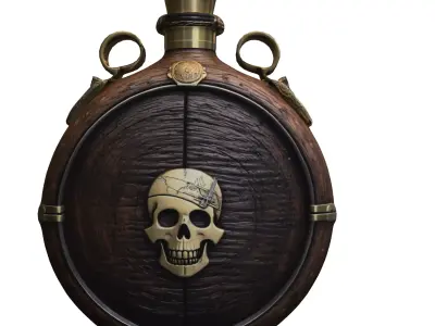 Pirate Flask with Skull Emblem Low-poly 3D model