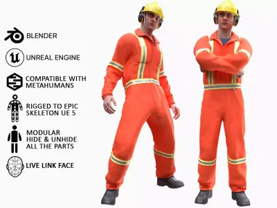 Miner-Worker - Modular - Rigged Low-poly 3D model