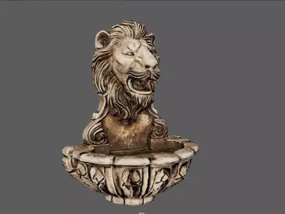 Lions Fountain Majesty  Realistic Lion Head Wall Fountain  Low-poly 3D model