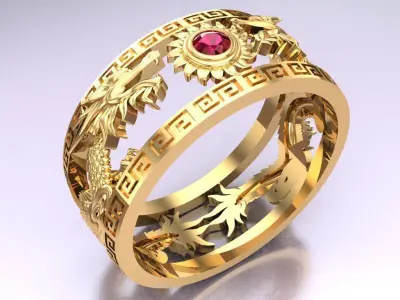 Double Dragon Ring - Mens Ring - N708B - Size 18 dot 5 mm 3D print model