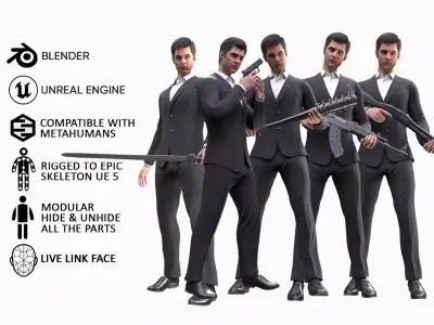 Businessman - Modular - Rigged - Animated Low-poly 3D model