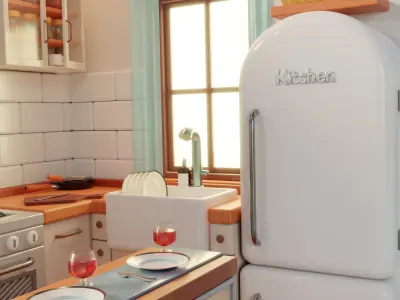 Isometric Room Scene Kitchen Cartoon - Escena Isometrica Cocina 3D model