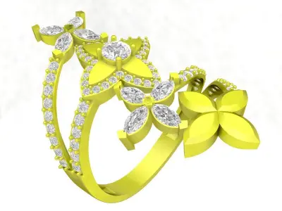7037 luxury fashion flower diamond women ring 3D print model
