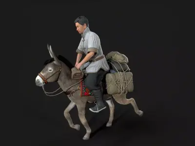donkey and human Low-poly 3D model