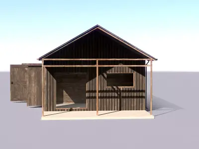 Wooden Garage for Car and Motorcycle with Small Workshop V2 Low-poly 3D model