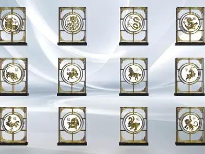 Chinese New Year 12 Zodiac Static Signage Display stand 3D model