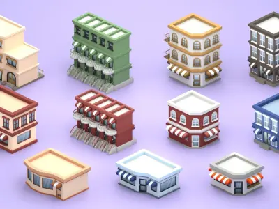 Cartoon Low Poly Building Pack Set1 Low-poly 3D model