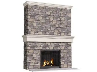 Classic stone Rustic Mantel Fireplace  3D model