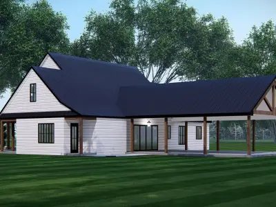 American Wooden Ranch Farmhouse Barndominium  Home Exterior 3D model