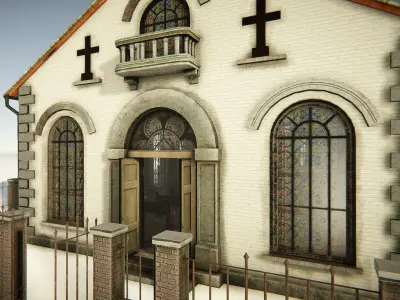 Church 3D old wooden desk with shelf Low-poly 3D model