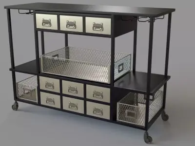 Greer Industrial Bar Cart Antique Nickel 3D model