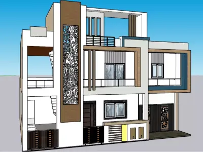 Modern Duplex Residential House Plan 3D model