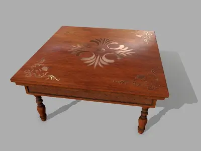 Table wooden with ornate design Low-poly 3D model