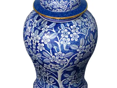 Traditional Ceramic Vase Urn Decorative Sakura Pattern Jars 3D model