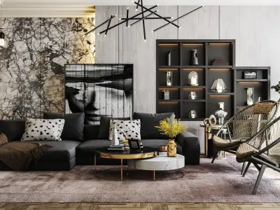 Living room interior scene 3D model 3D model