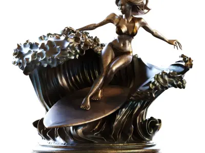 women on wave sculpture set 781 Low-poly 3D model
