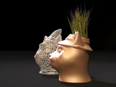 Cat planter and cat lamp 3D print model