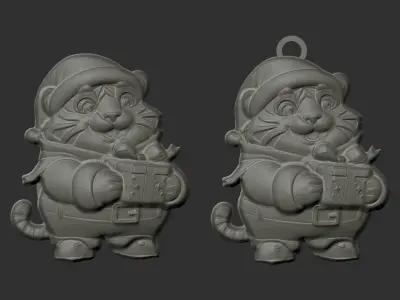 cartoon tiger santa with gift decor  3D print model