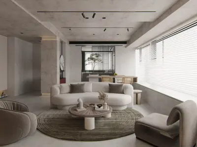 Modern living room dining room interior scenes 482 3D model