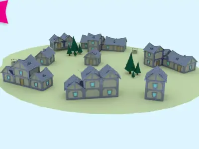 VillageHouses village with houses and trees 3D model