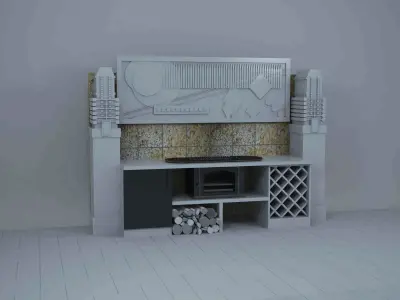 Barbeque Installation with Panorama artwork model 3ds max vray Low-poly 3D model